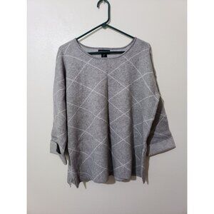 Cynthia Rowley gray boat neck long sleeve diamond print sweater, pullover size L